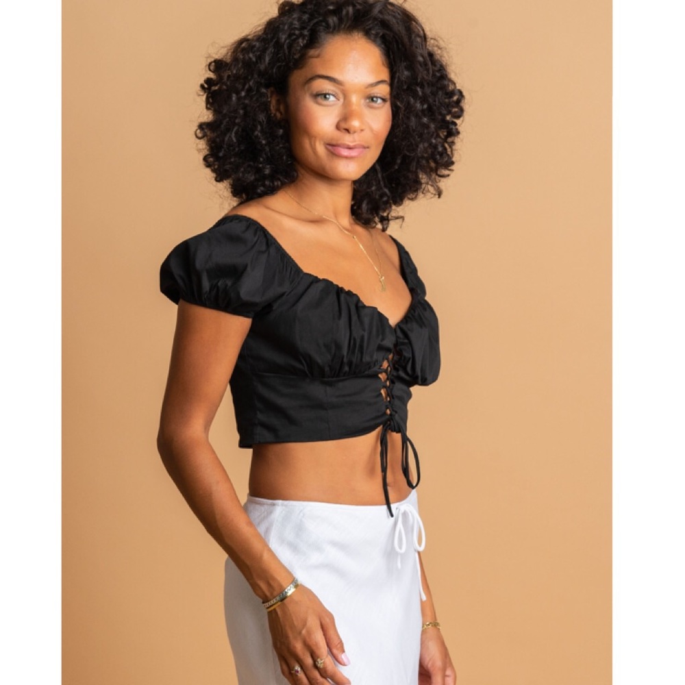 Milkmaid tie front crop top in black